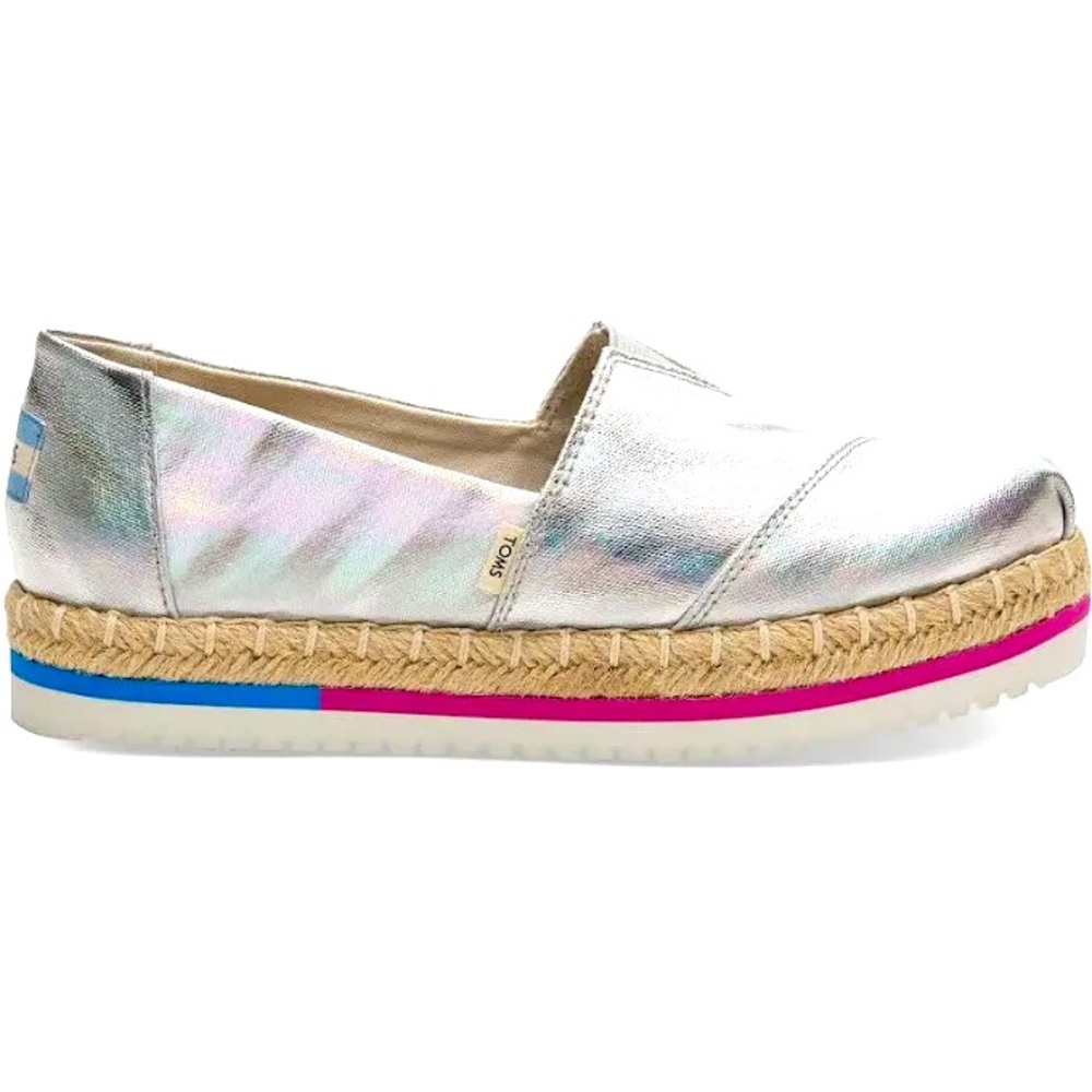 NEW Toms Iridescent Silver Hologram Slip On Flats Size 6